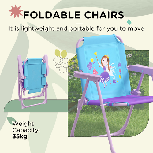 Outsunny Kids Bistro Table and Chair Set with Fairy Theme, Adjustable Parasol