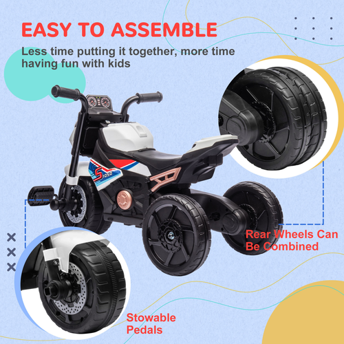AIYAPLAY 3 in 1 Baby Trike with Headlights, Music, Horn - White
