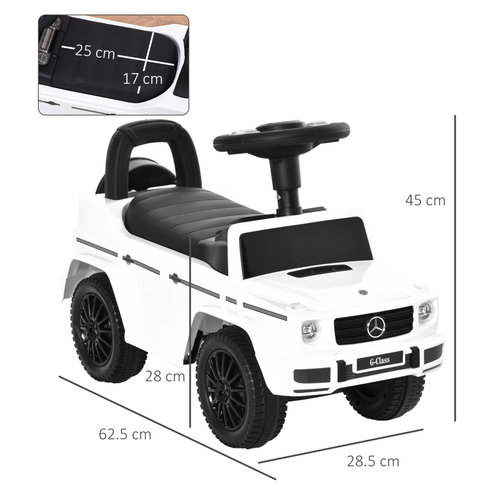 HOMCOM Benz G350 Kids Ride on Sliding Car w/ Under Seat Storage No Power White