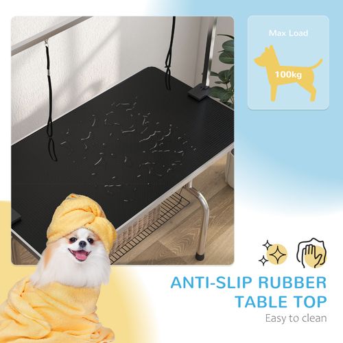 Dog Grooming Table Metal Adjustable Rubber Top 2 Safety Slings Mesh Black