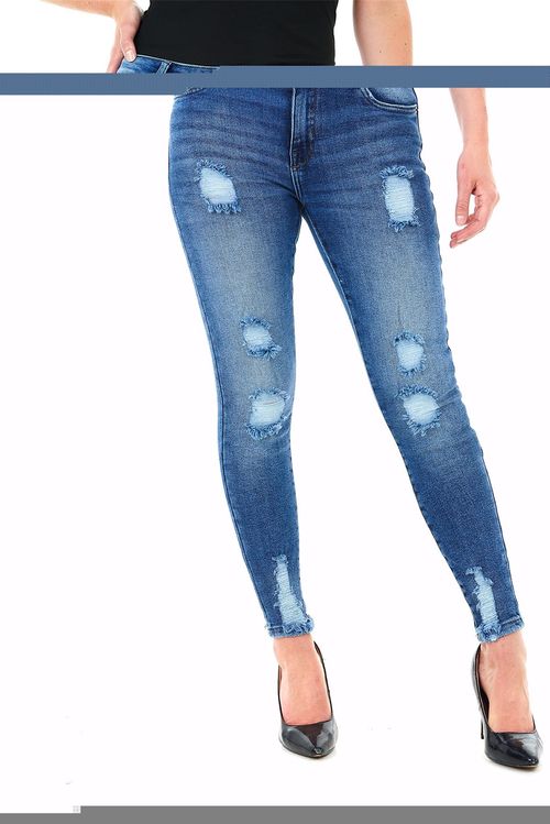 MULTI RIP SKINNY DARK BLUE WASH 27