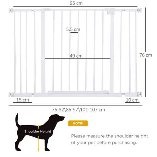 Pressure Fit Dog Gate Pet Barrier for stairs doorway, 76-107cm Width White