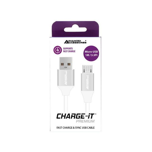 Advanced Accessories CHARGE-IT Premium Micro USB Cable Supports Fast Charge - 1 Metre - White