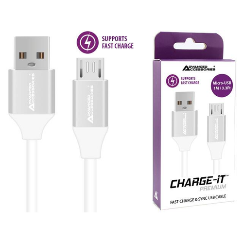 Advanced Accessories CHARGE-IT Premium Micro USB Cable Supports Fast Charge - 1 Metre - White