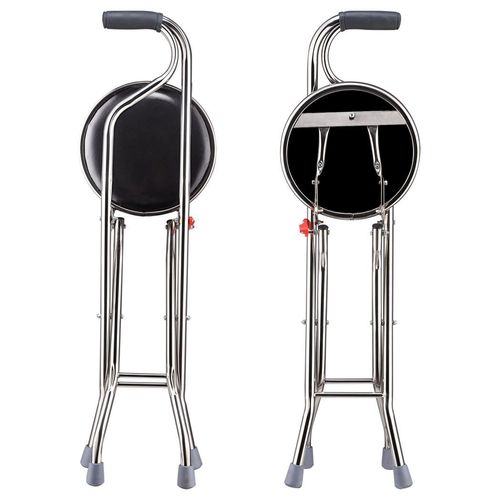 Hold 187.4 Lbs Folding 2-in-1 Folding Cane Seat ,Thickening Travel Seat and Cane, Four-Leg Folding Walking Stick, Stainless Steel Lightweight Folding Mobility Aid