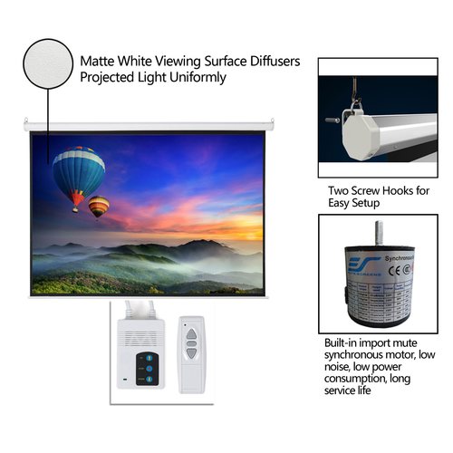 100" 4:3 80" x 60" Viewing Area Motorized Projector Screen with Remote Control Matte White