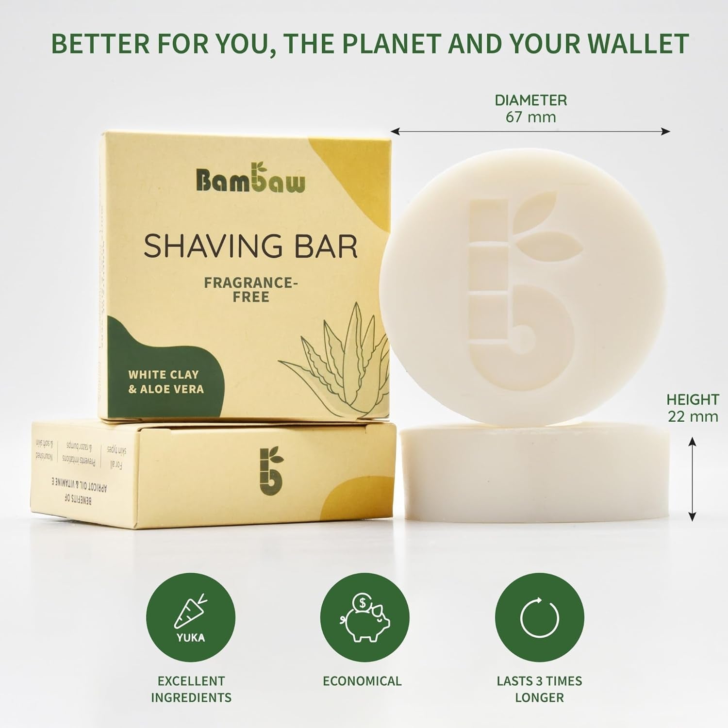 | Shaving Bar | 80G | Organic White Clay & Aloe Vera Shaving Soap Bar | Shaving Soap Sensitive Skin | Eco Soap Bar | Vegan Soap Bar | Fragrance-Free Shaving Soap