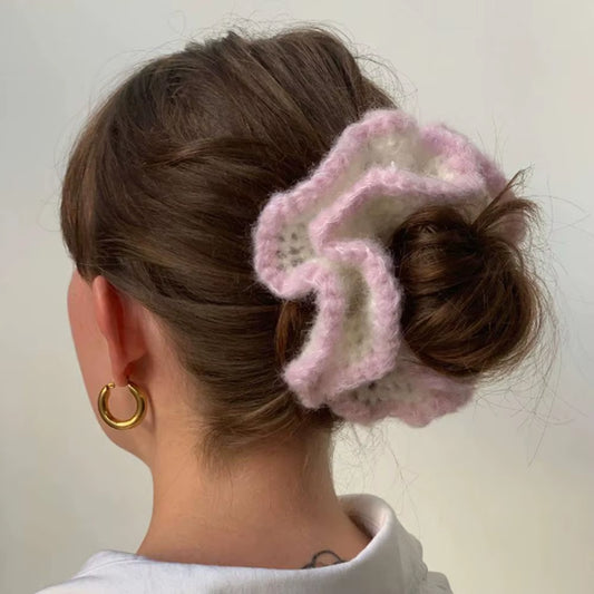 Ruffles Crochet Hair Bands Oversize Handmade Pleated Woven Hair Ring Ponytail Holder Hair Ties Hair Accessories Hair Scrunchies