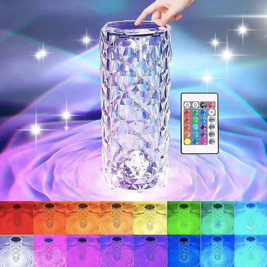 Rechargeable 16 Colors RGB Rose LED Night Light Color Changing Crystal Touch Table Lamp for Bedroom Nightstand Christmas Decor