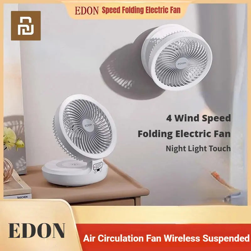 Youpin Edon Air Circulation Fan Wireless Suspended USB Rechargeable Night Light Touch Control 4 Wind Speed Folding Electric Fan