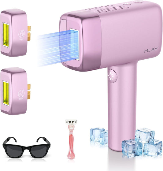 Laser Hair Removal Device Painless Ice Cooling, 0.5 S/Flash, 3 Precision Heads, Max 20J IPL Laser Hair Remover for Women Men, 5 Energy Levels & Auto Mode for Full Body, Bikini Hair Removal, Home Use