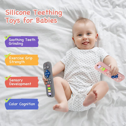 2 Pack Silicone Teething Toys for Babies 0-6 Months, Teethers for Babies 6-12 Months, Remote Teether for Baby, Sensory Toys for Babies, Baby Chew Toys, Toddler Infant Newborn Baby Girl Boy