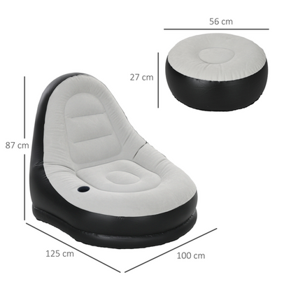 Outsunny Inflatable Chair and Foot Stool for Gaming, Reading, Watching, Grey