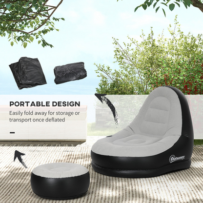 Outsunny Inflatable Chair and Foot Stool for Gaming, Reading, Watching, Grey