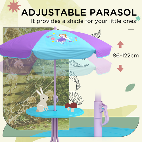 Outsunny Kids Bistro Table and Chair Set with Fairy Theme, Adjustable Parasol