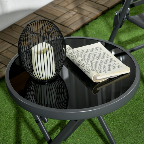 Outsunny Round Folding Side Table w/ Imitation Marble Glass Top, White