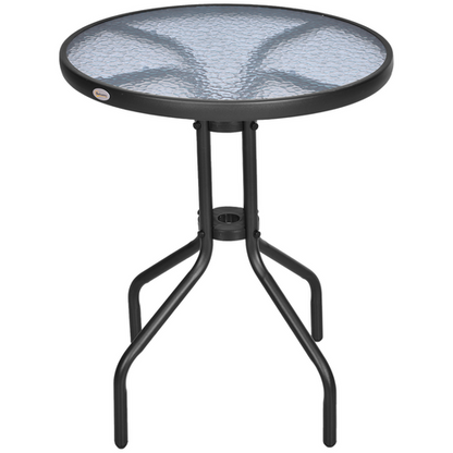 60 70H cm Round Metal Table, Tempered Glass-Black