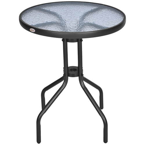 60 70H cm Round Metal Table, Tempered Glass-Black