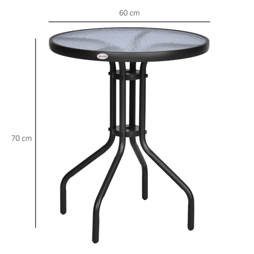 60 70H cm Round Metal Table, Tempered Glass-Black