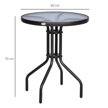 60 70H cm Round Metal Table, Tempered Glass-Black