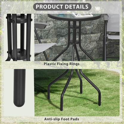 60 70H cm Round Metal Table, Tempered Glass-Black