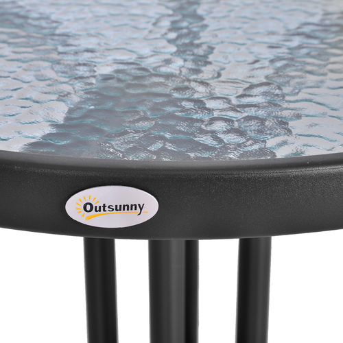60 70H cm Round Metal Table, Tempered Glass-Black
