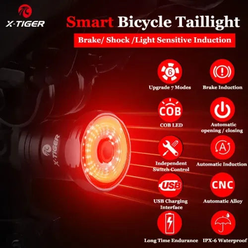 X-TIGER Smart Auto Brake Sensing Light - IPX6 Waterproof LED Taillight