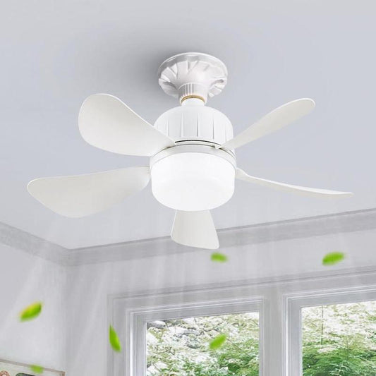 16.53" Dimmable LED Socket Fan Light, Small Ceiling Fan with Light and Remote, Screw-In for E27 Base, 6 White Blades for Bedroom, Kitchen, Small Rooms