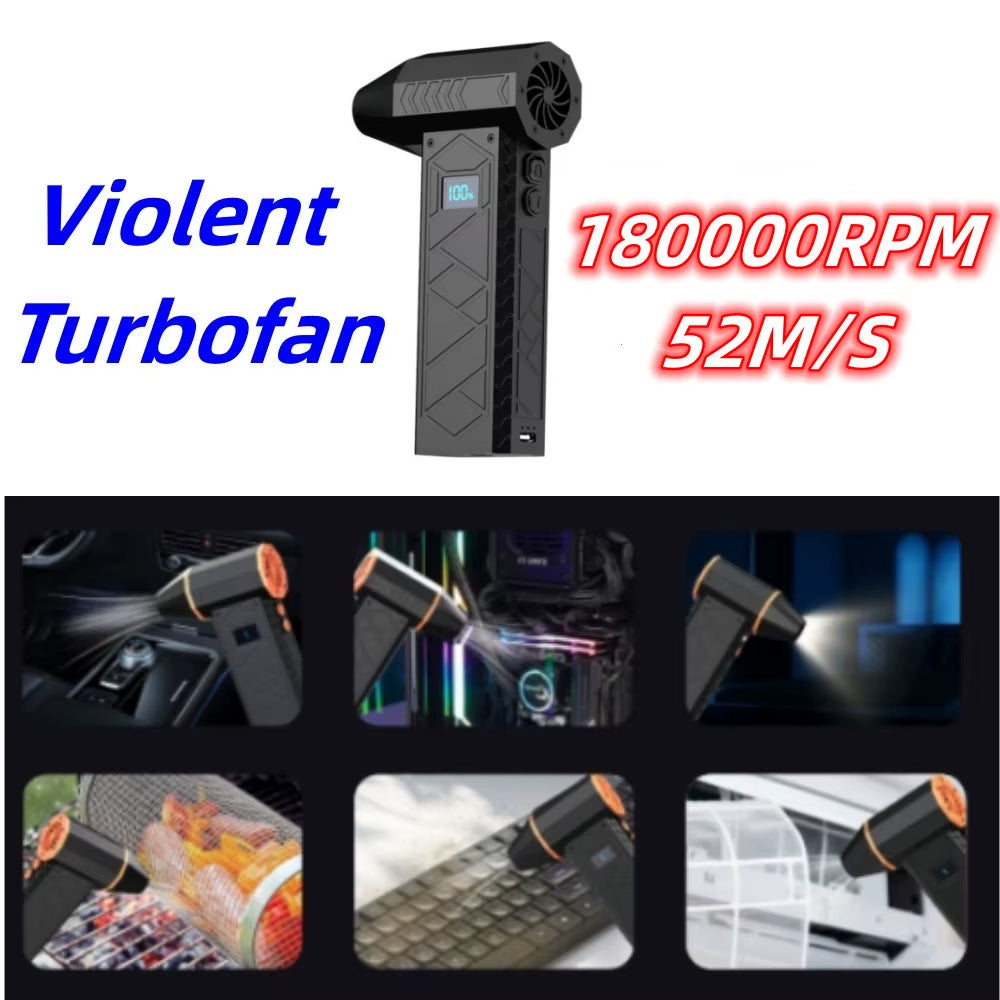 New 180000RPM Mini Turbo Jet Fan Electric Air Duster Adjustable Wind Speed Turbo Violent Blower Rechargeable &Light Car Cleaning