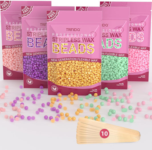 Wax Beads, Professional Hard Wax Beads 500G with 10 Applicators, for Full Body, Facial and Legs, Painless Gentle Wax Beads Hair Removal for Women and Men (5 Packs of 100G, Multi-Colour)