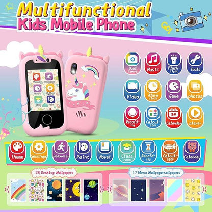 VITCOCO Toy Smartphone, Gifts and Toys for Girls Boys, Fake Play Unicorn Toy Phone with Music Player Dual Camera Puzzle Games Touchscreen, Birthday,Trip Activity