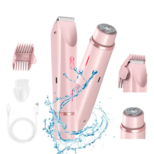 Electric Shaver for Women Waterproof Wet & Dry Hair Razors 2 in 1 Double Head Dual Bikini Hair Trimmer Detachable Head Shaver