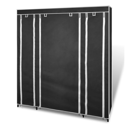 vidaXL Fabric Wardrobe with Compartments and Rods 45x150x176 cm Black