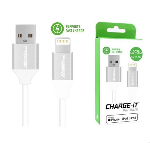 Advanced Accessories charge it premium MFI 8 pin USB cable 1m white (C89)