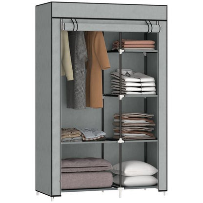 Fabric Wardrobe Portable Wardrobe with 6 Shelves 1 Hanging Rail Light Grey