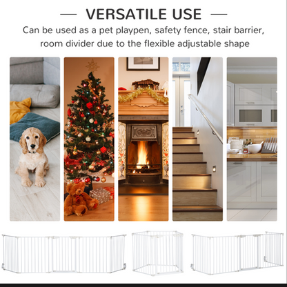 Pet Gate 5-Panel Dog Playpen for Indoor Stair Barrier W/ Walk Through Door White