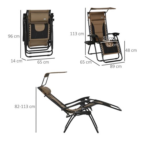 Zero Gravity Lounger Chair, Reclining Patio Chair Shade Cover, Brown