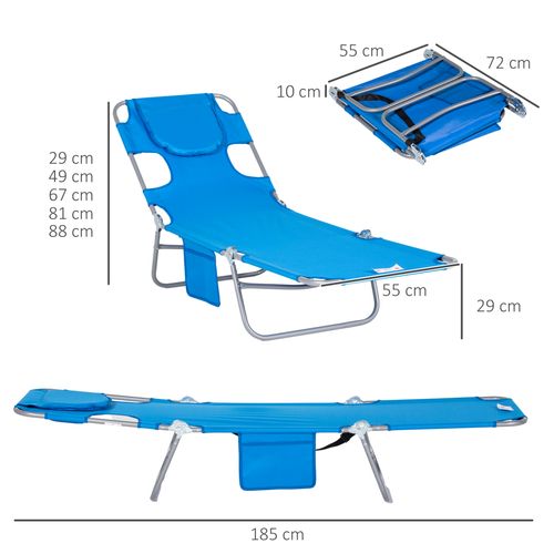 Beach Chaise Lounge Face Cavity Portable Sun Lounger, Reclining Adjust Blue