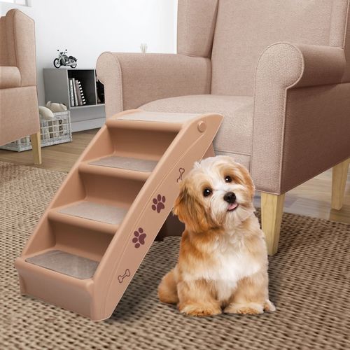 vidaXL Folding Dog Stairs Cream 62x40x49.5 cm