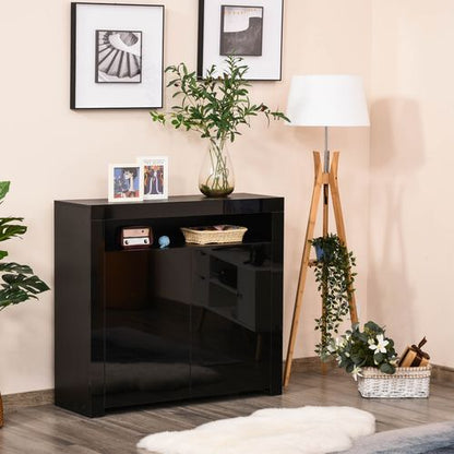 High Gloss LED Cabinet Cupboard Sideboard Console with RGB Lighting Black