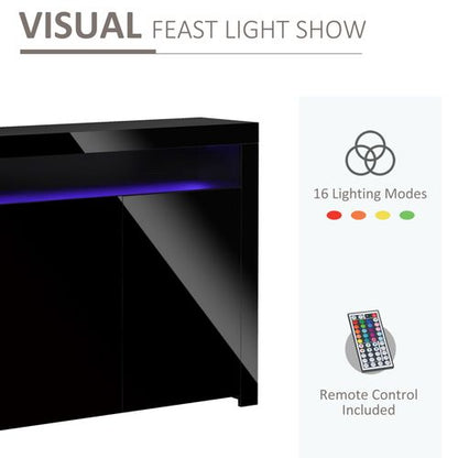 High Gloss LED Cabinet Cupboard Sideboard Console with RGB Lighting Black