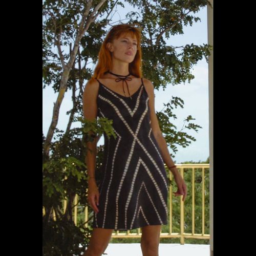 Vela Silk Slip Dress in Striped Shibori