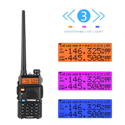 1.5" LCD 5W 144~148MHz / 420~450MHz Dual Band Walkie Talkie with 1-LED Flashlight (Black)