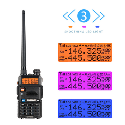 1.5" LCD 5W 144~148MHz / 420~450MHz Dual Band Walkie Talkie with 1-LED Flashlight (Black)