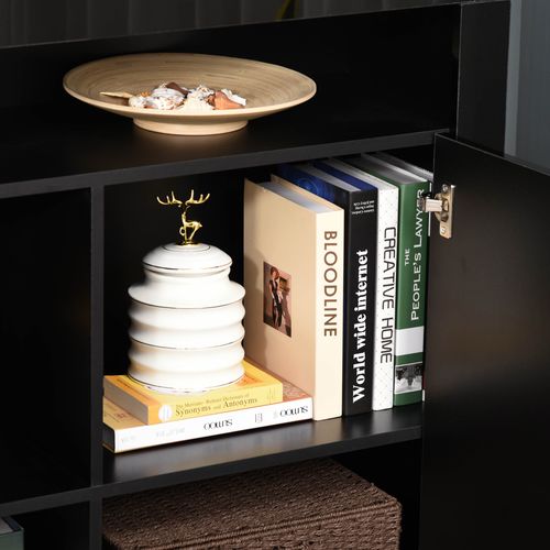 High Gloss LED Cabinet Cupboard Sideboard Console with RGB Lighting Black
