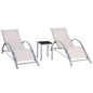 3 Pieces Lounge Chair Set Garden Sunbathing Chair w/ Table Cream Outsunny