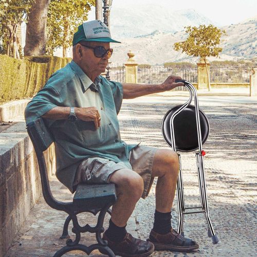Hold 187.4 Lbs Folding 2-in-1 Folding Cane Seat ,Thickening Travel Seat and Cane, Four-Leg Folding Walking Stick, Stainless Steel Lightweight Folding Mobility Aid
