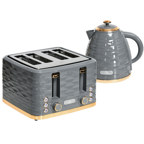 HOMCOM Kettle and Toaster Set 1.7L Fast Boil Kettle & 2 Slice Toaster Set Grey