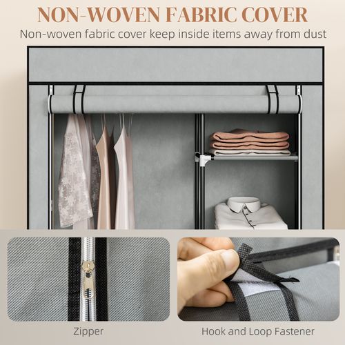 Fabric Wardrobe Portable Wardrobe with 6 Shelves 1 Hanging Rail Light Grey