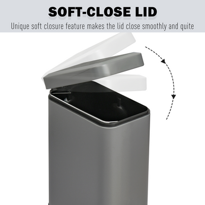 5L Steel Step Trash Can with Quiet-Closed Lid, Silent and Gentle Open,